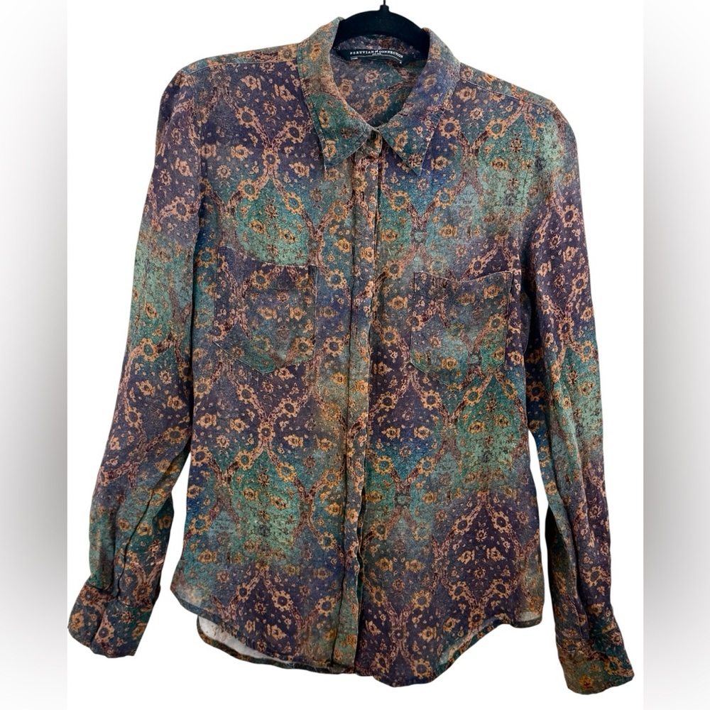 Peruvian Connection Boho Paisley Button Down Blou… - image 6